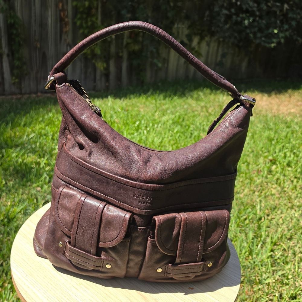 Kate Spade New York Brown Leather Hobo Shoulder Bag Zebra Print Lining Pockets